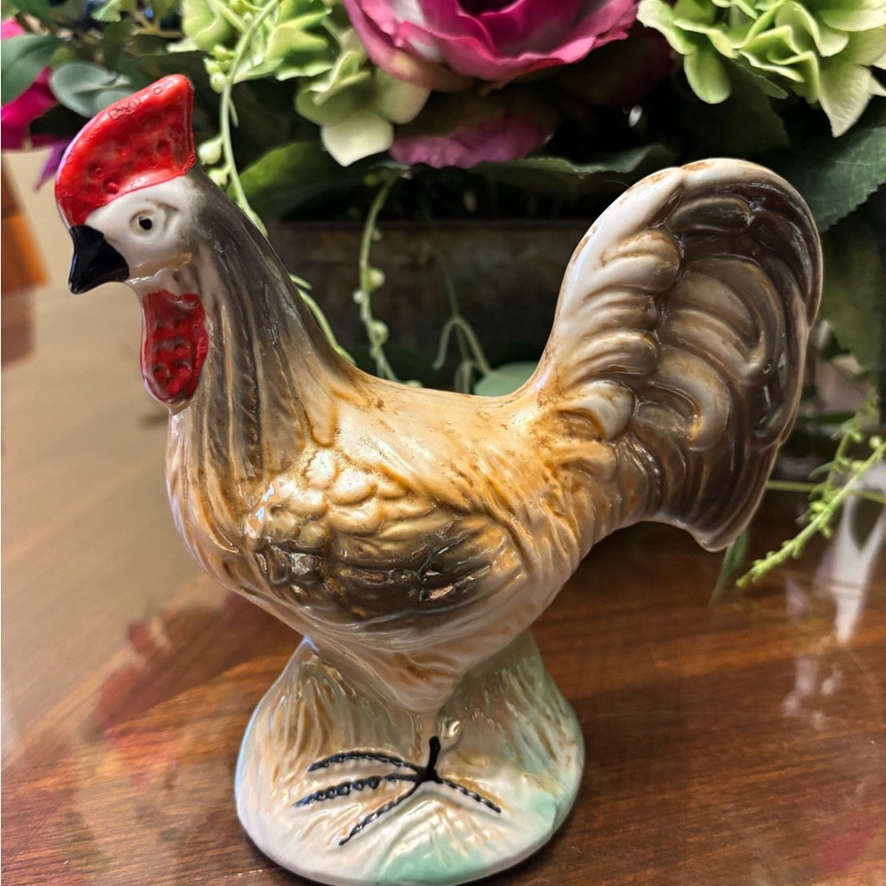 Rustic Red and Brown Ceramic Rooster Decor Accent